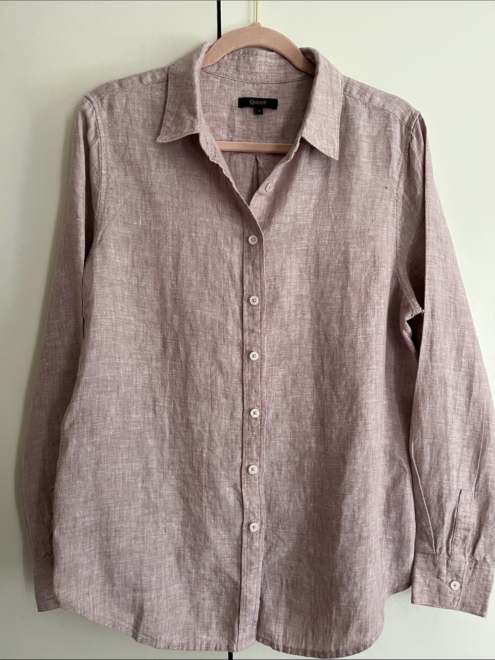 Quince 100% Linen Button-Up Shirt- Limited Edition Pink Chambray- Women’s Large - Picture 4 of 8